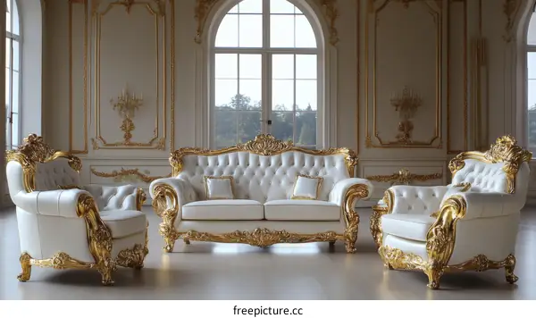 Luxury Gold-Framed Sofa Set in Elegant Room