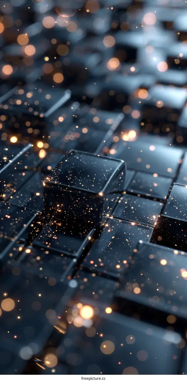 Blue and gold 3D rendering of glowing cubes