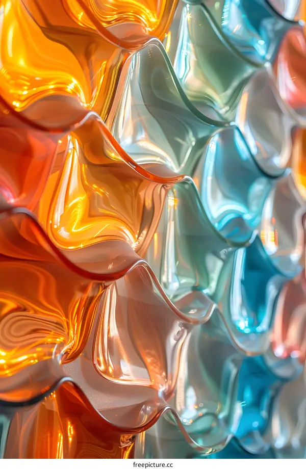 Orange and blue translucent wavy wall tiles