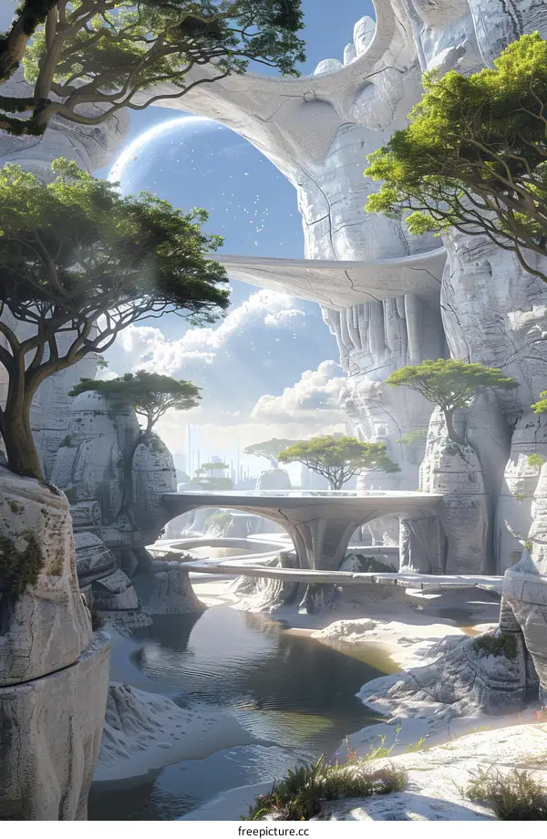 Futuristic City in a Rocky Canyon