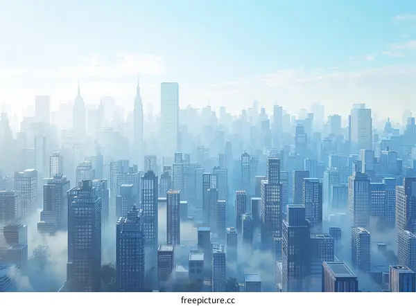 Foggy Cityscape Skyline Illustration