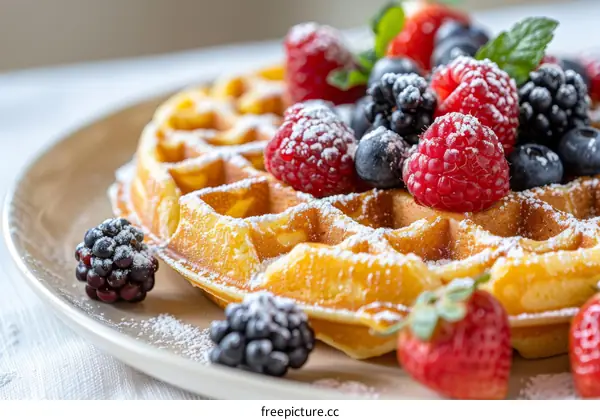 Delicious Waffles with Fresh Berries