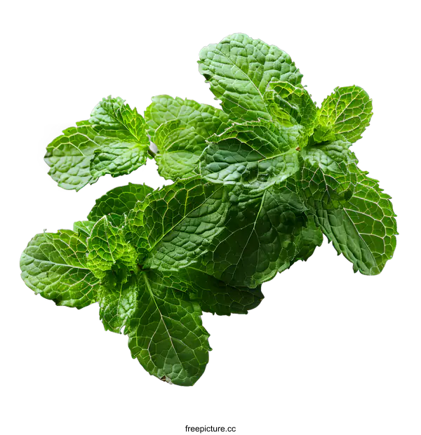 [Transparent Background PNG]A close-up image of a green mint leaves