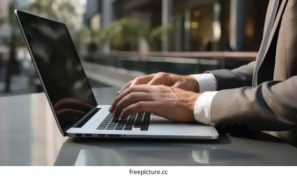 Businessman working on laptop computer