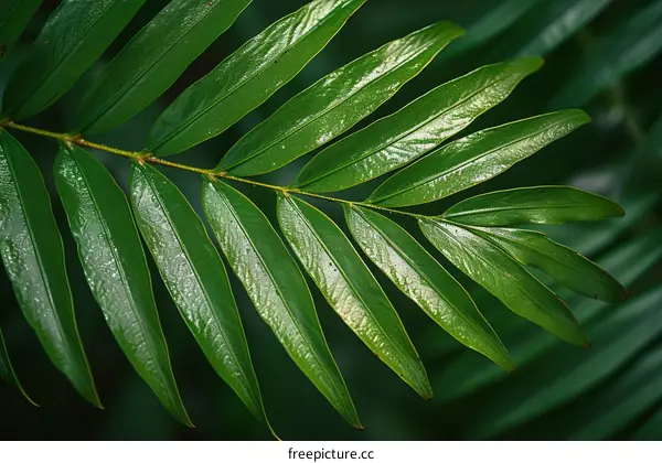 Close up of a frond of a palm tree
