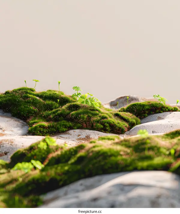 Green Moss on Light Brown Stone