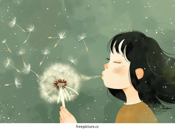 A girl blowing dandelion seeds