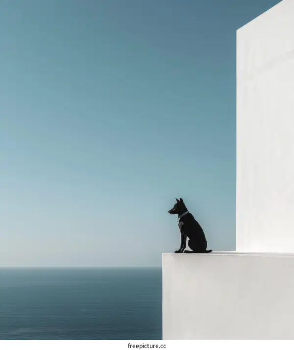 Black Dog on Ledge Overlooking the Mediterranean Sea
