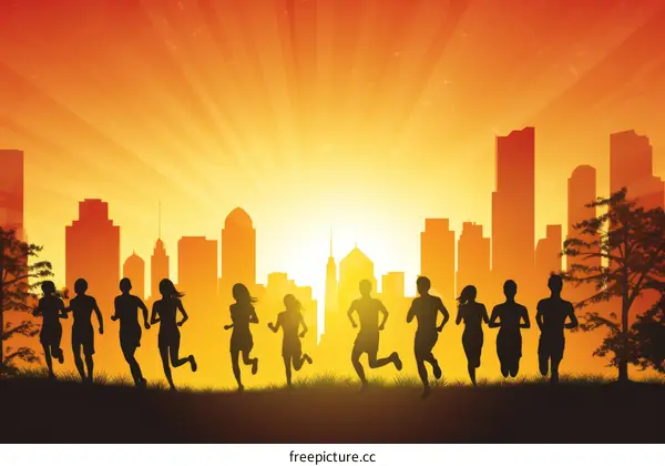 Group of People Running in the City