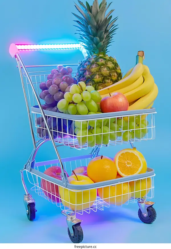 Shopping Cart Full of Fresh Fruits and Vegetables