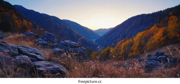 Autumn Mountain Valley Landscape at Sunrise