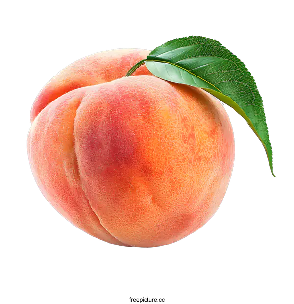 [Transparent Background PNG]Ripe peach with leaf