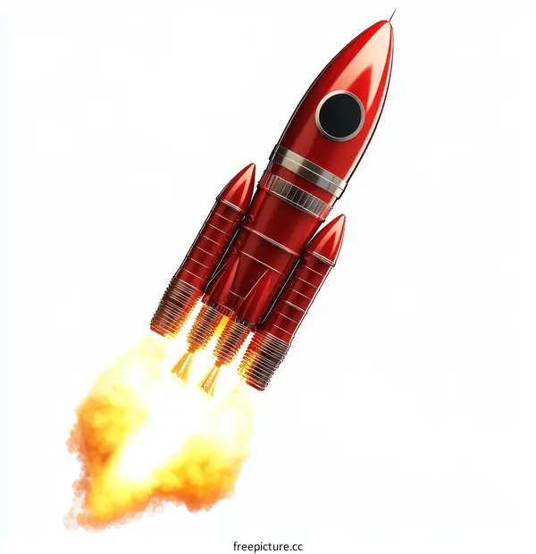 Red Rocket Launch into Space Illustration