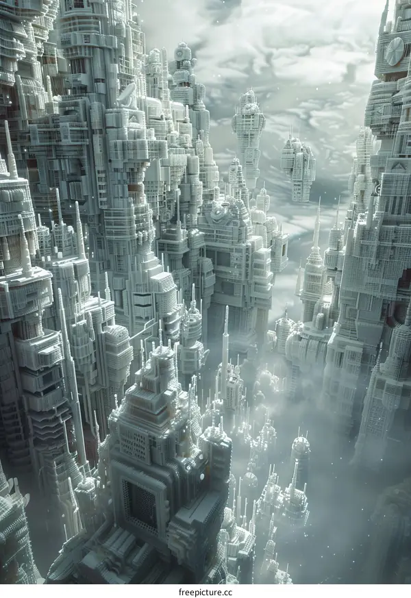 Futuristic Metropolis with Towering Structures and Advanced Technology