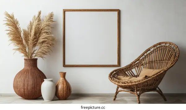Bohemian Interior Mockup with Empty Frame