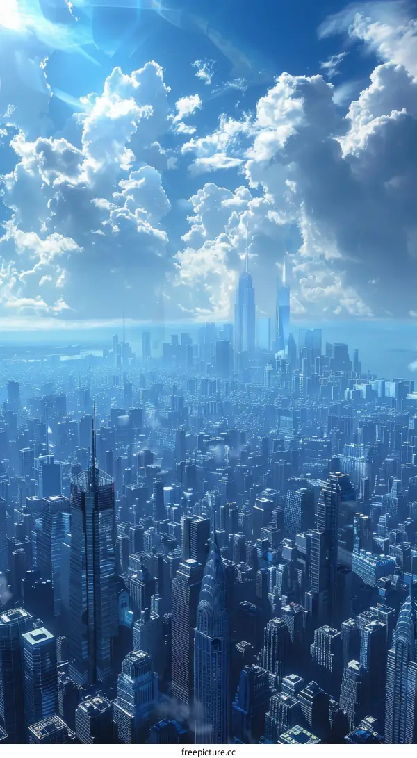 Futuristic City Skyline: Modern Architecture and Blue Sky