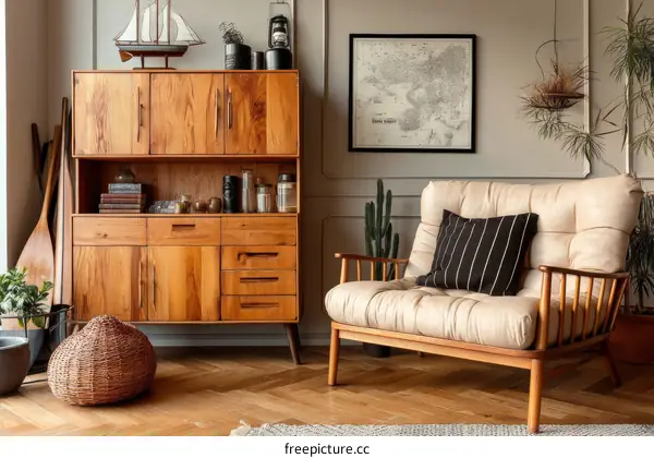 Mid-Century Modern Living Room with Wooden Furniture