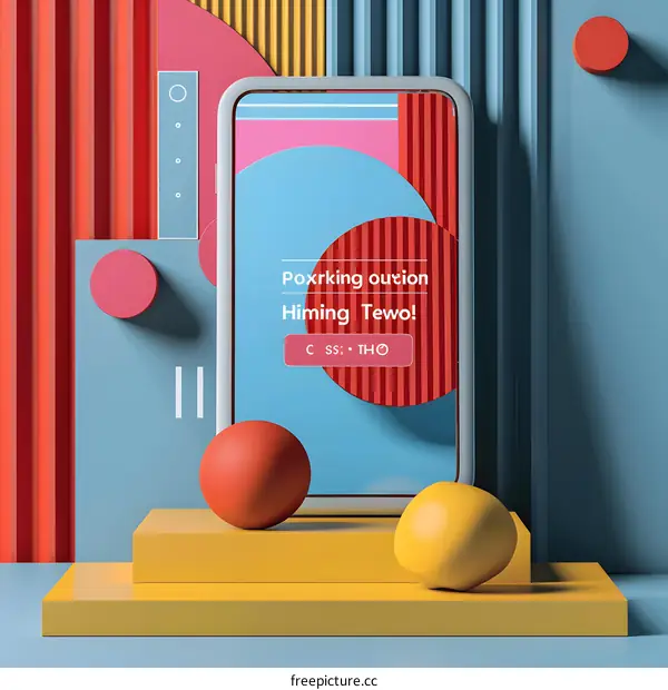 Abstract 3D Mobile Phone with Colorful Geometric Shapes