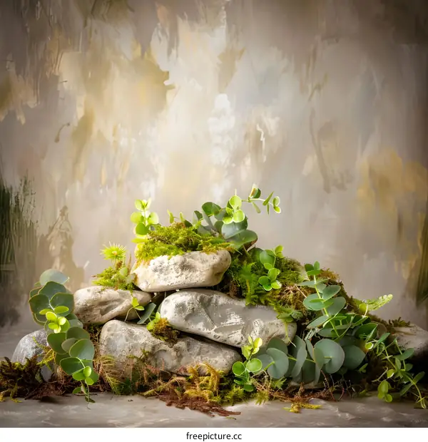 Green Moss and Stones Nature Background