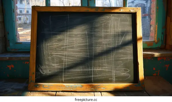 Old wooden framed blackboard with white chalk marks