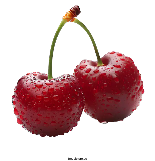 [Transparent Background PNG]Two fresh cherries with water drops
