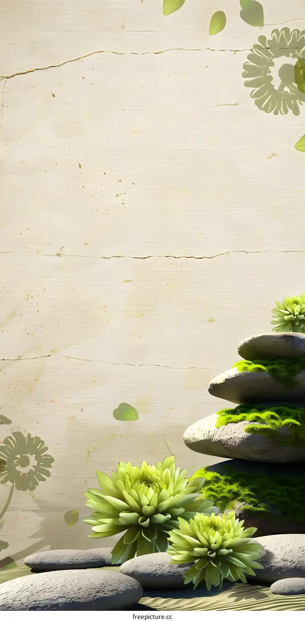 Zen Garden Stones and Flowers Illustration