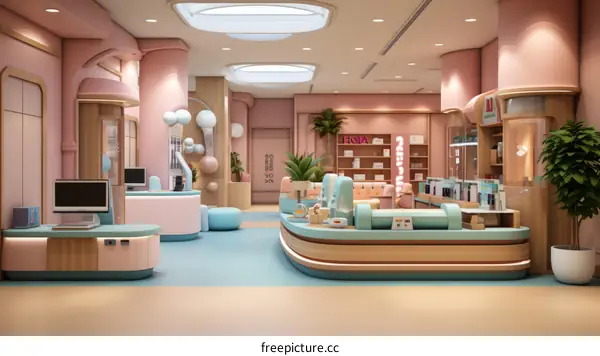 An illustration of a colorful and modern store interior