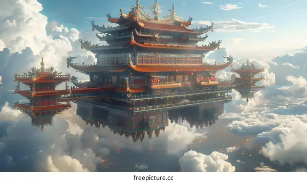 Oriental architecture floating above the clouds