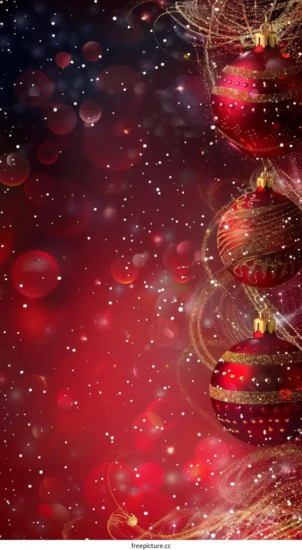 Red and Gold Christmas Ornaments with Subtle Snowfall