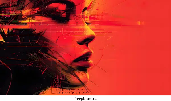 Illustration of a womans face in red