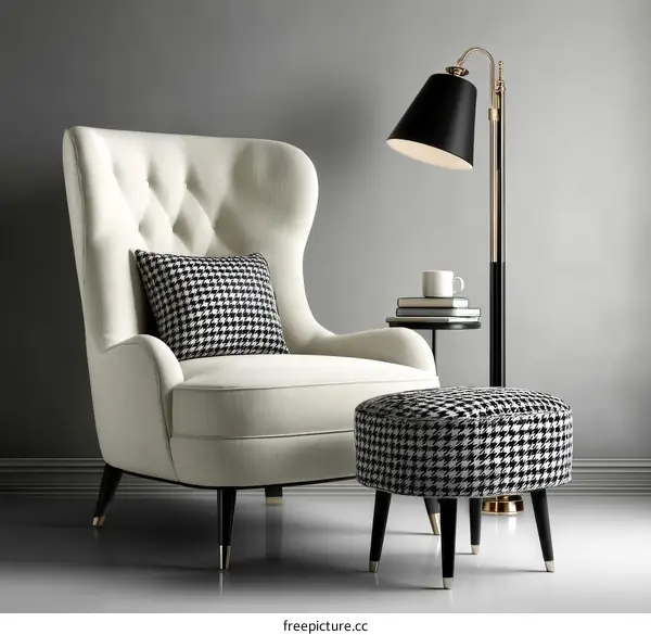 Modern Elegant Armchair and Ottoman Set