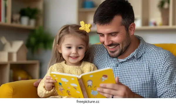 Father and Daughter Enjoying a Reading Session
