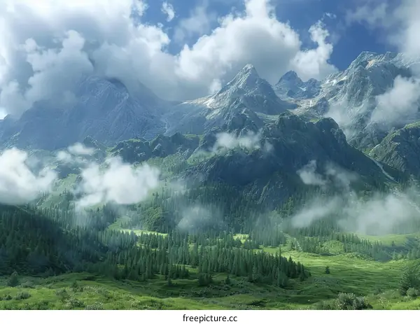 fantasy landscape with mountains and clouds