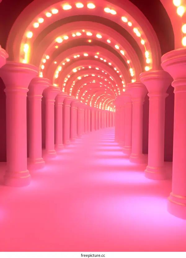 Pink Archway Hallway With Lights