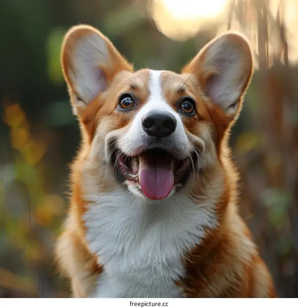 A happy corgi dog with a big smile on its face