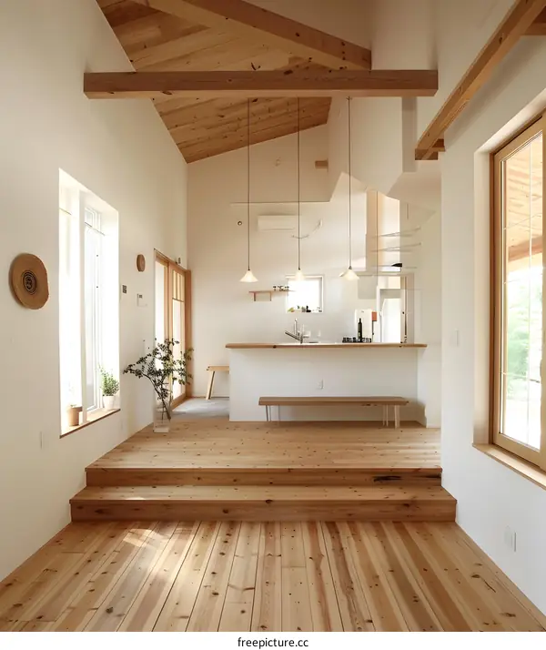 Modern Minimalist Kitchen Interior Design With Wooden Flooring