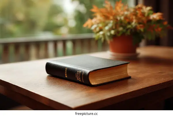 Vintage Book on Wooden Table with Blurred Background