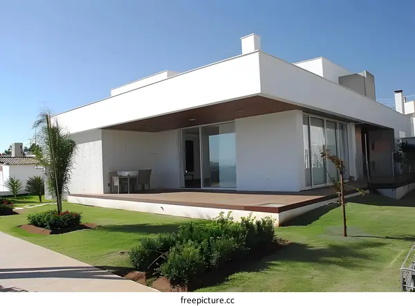Modern White House with Patio and Lawn