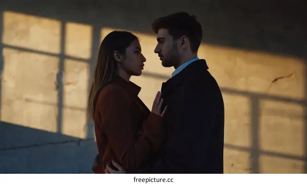 Couple Embrace in Industrial Setting