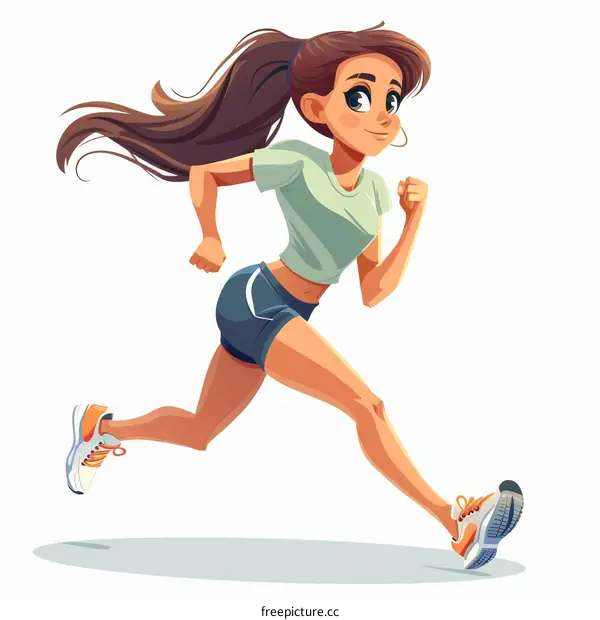 A young woman with long brown hair running