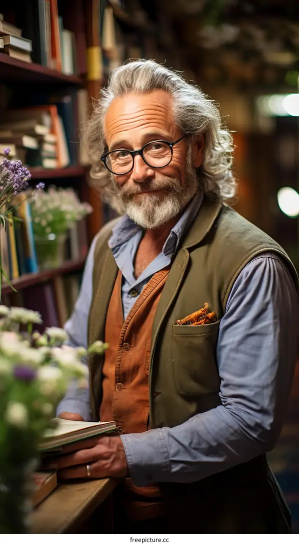 portrait of a wise old man with a beard and glasses