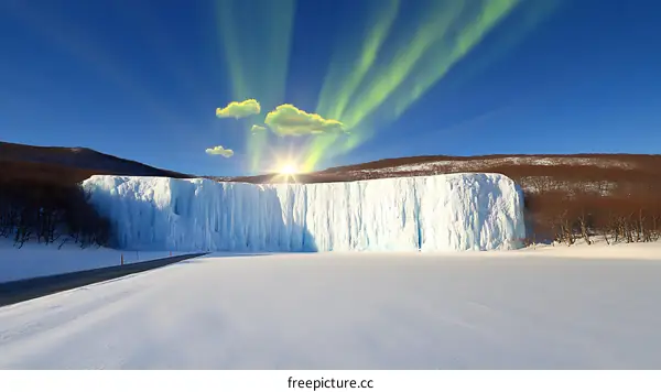 Frozen Waterfall Landscape in Winter