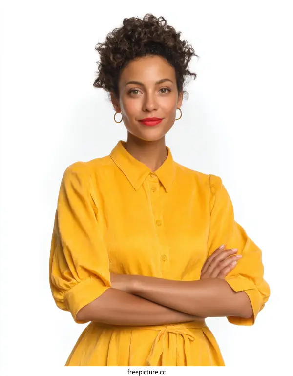 African American Woman in a Mustard Yellow Dress