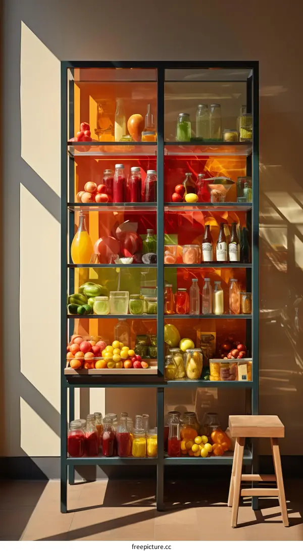 A Colorful and Organized Pantry Full of Fruits and Juices