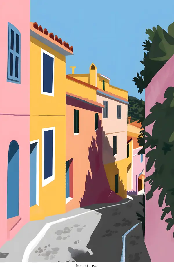 Colorful European Village Illustration