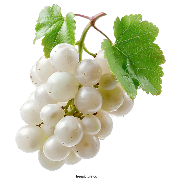 [Transparent Background PNG]A bunch of white grapes with green leaves