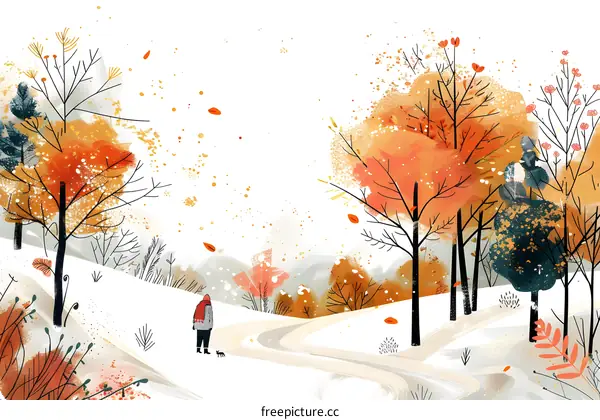 Winter Landscape with Person and Dog