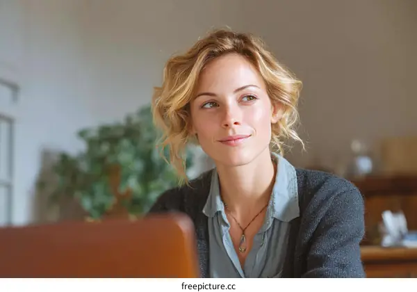 Thoughtful Woman Working on Laptop