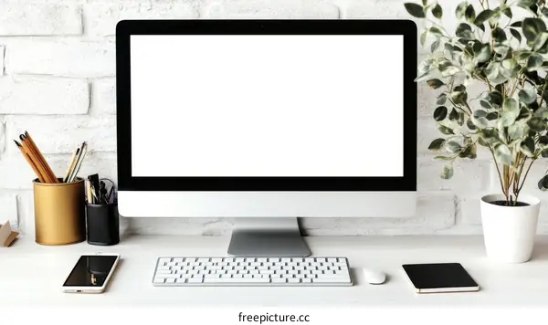 Modern Workspace with Blank Computer Screen