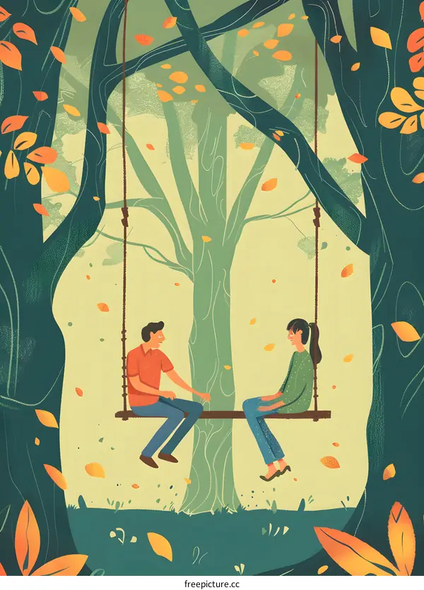 Couple Sitting on a Swing in the Forest